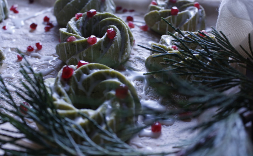 Matcha Cakes and lemon pomegranate