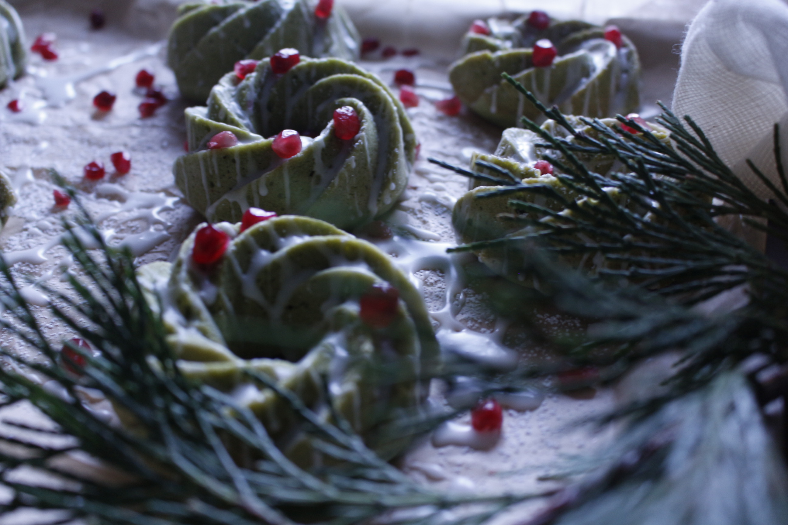 Matcha Cakes and lemon pomegranate