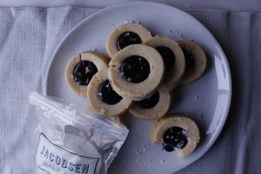 Orange Thumbprint Cookies filled with Jacobsen sea salt ganache