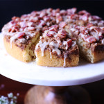 Coffee Cake made with a bacon crumble and topped with a maple drizzle.