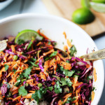 Thai chop salad with creamy peanut dressing and lime coconut chicken.