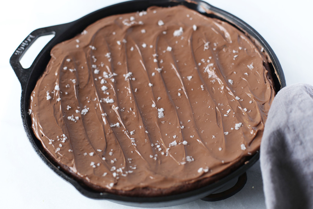 Salted Cast Iron Brownie, as easy as one bowl, one measure cup and spoon.