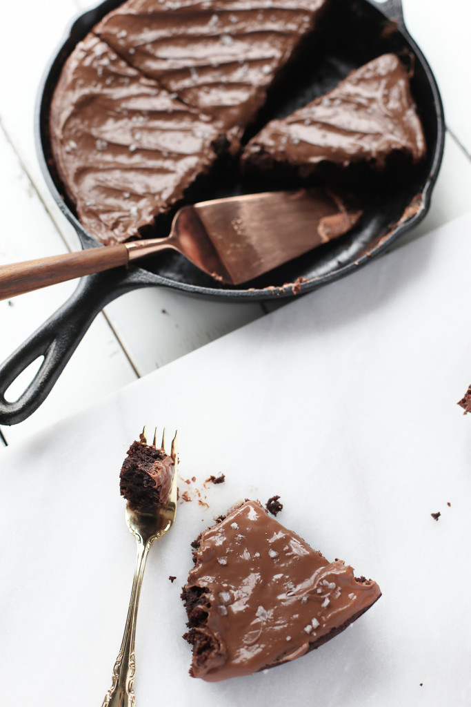 Salted Cast Iron Brownie, as easy as one bowl, one measure cup and spoon.