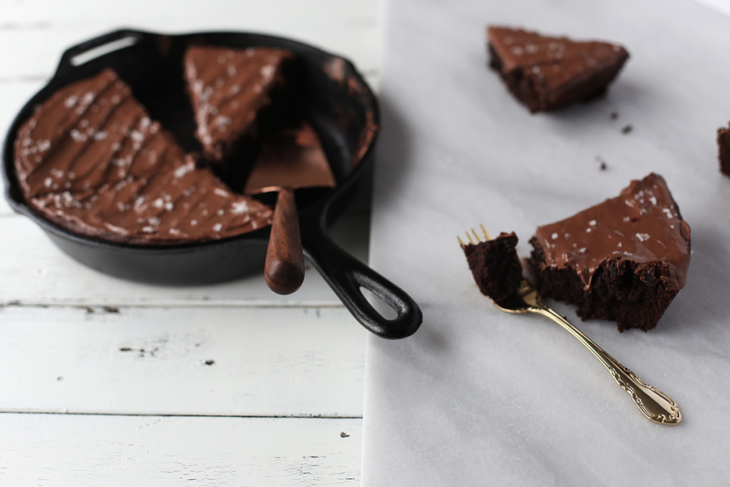 Salted Cast Iron Brownie, as easy as one bowl, one measure cup and spoon.