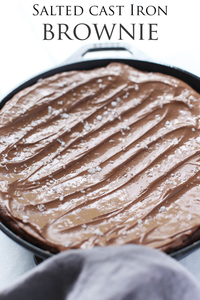 Salted Cast Iron Brownie, as easy as one bowl, one measure cup and spoon.