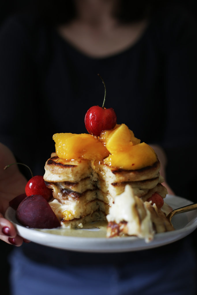 Peaches and Cream Buttermilk Pancakes