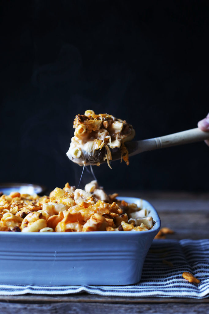 Goldfish Topped Chorizo Mac & Cheese