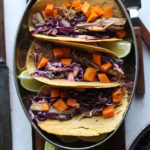 Pulled Pork Sweet Potato Tacos with Pineapple Sriracha Slaw