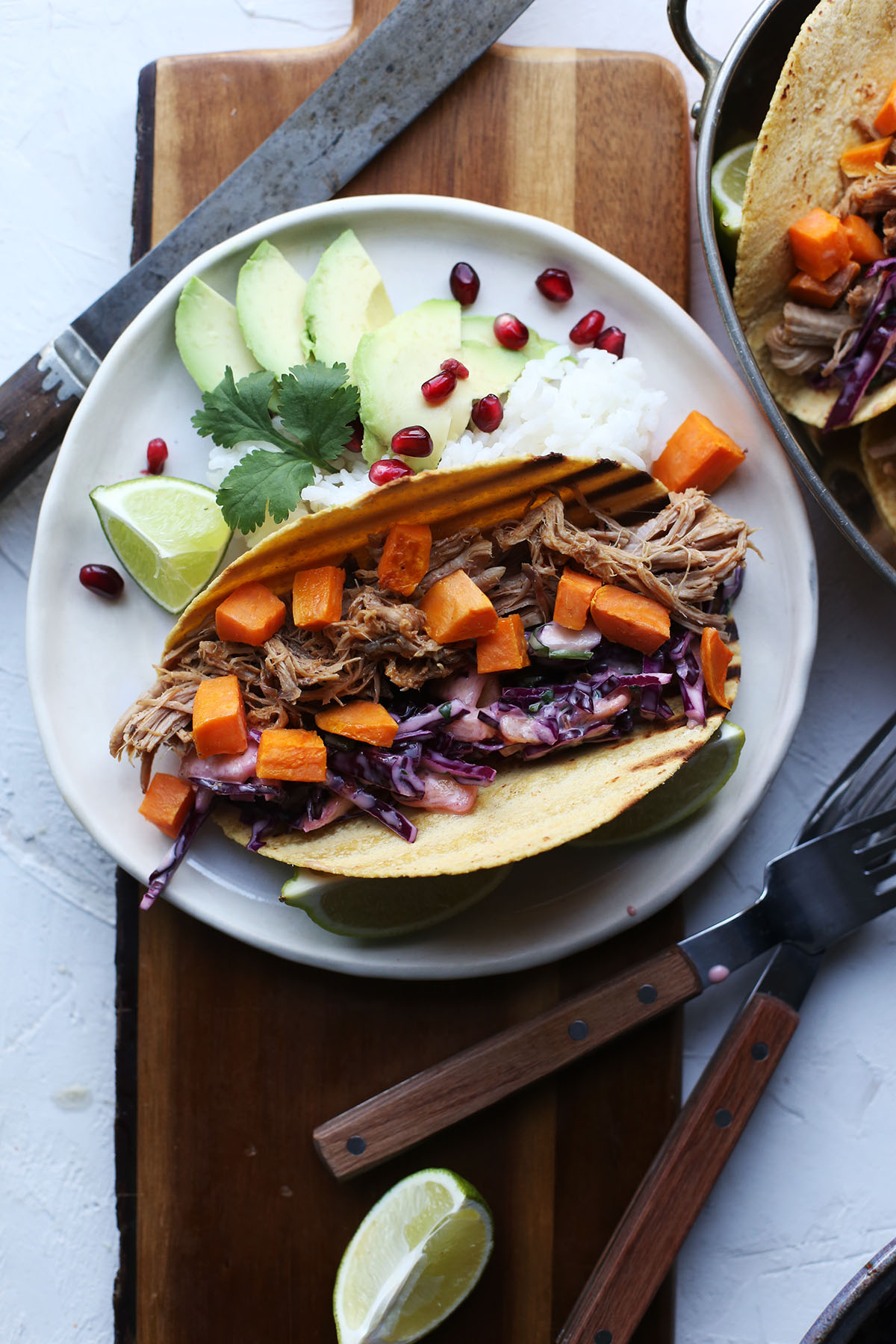 Pulled Pork Sweet Potato Tacos with Pineapple Sriracha Slaw