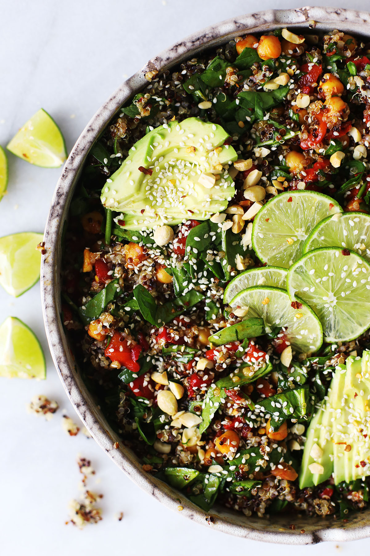 Chickpea Quinoa Salad with a Spicy Garlic Lime Dressing