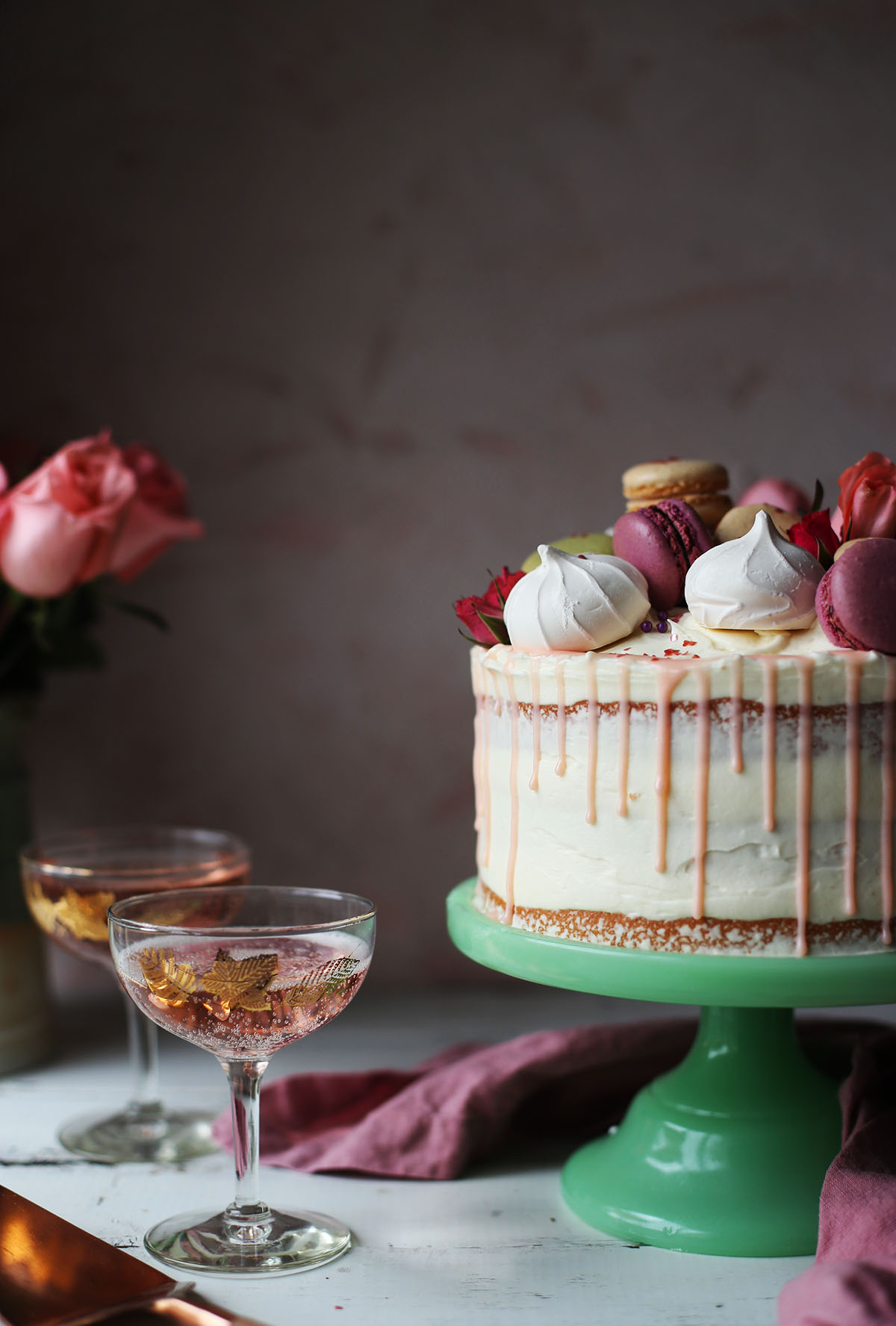 Pink Champagne Cake with White Chocolate Frosting