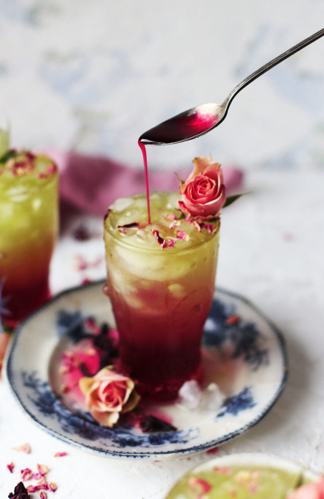 Refreshing Rose and Hibiscus Iced Green Tea