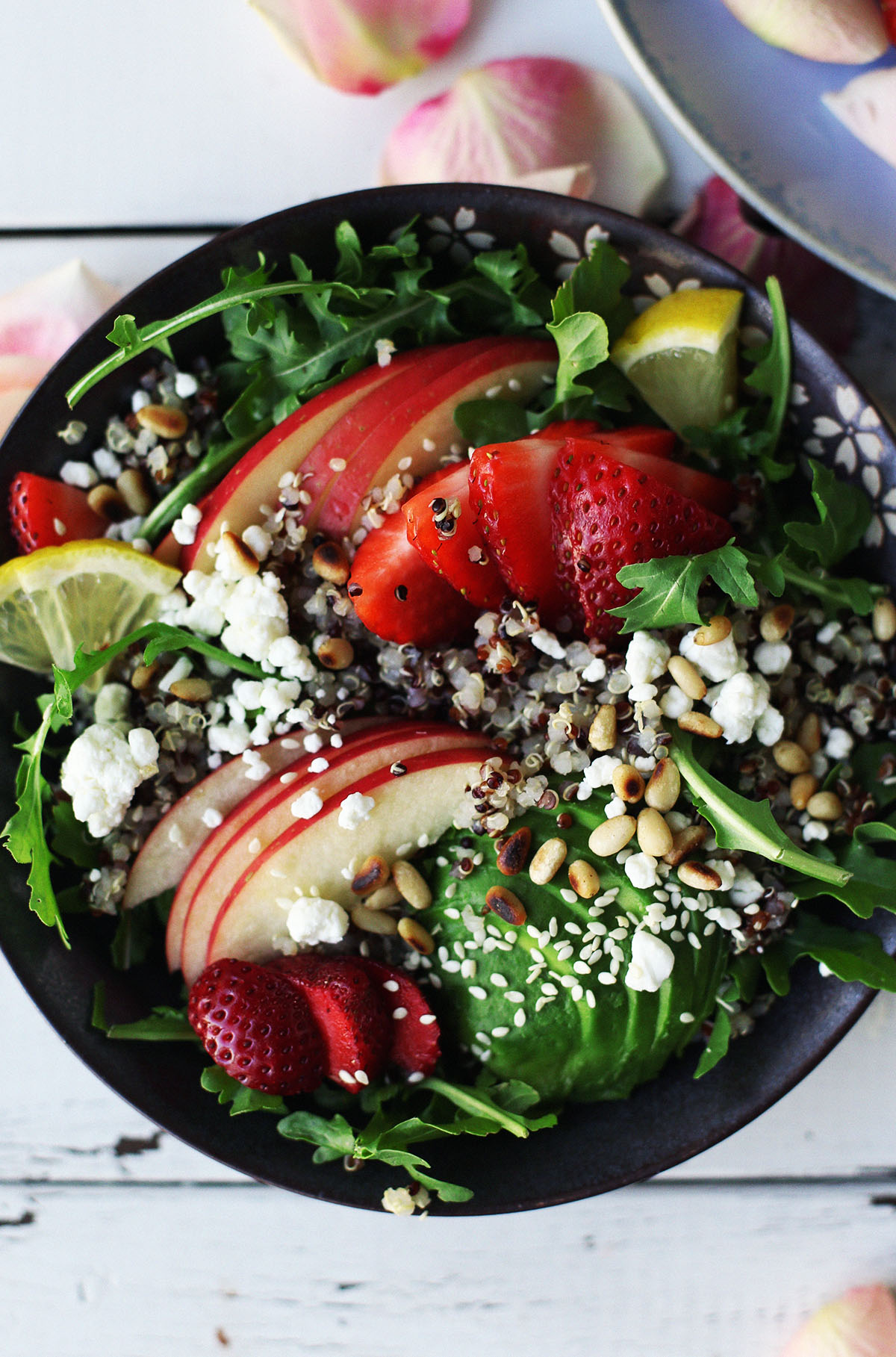Strawberry Goat Cheese Quinoa and Arugula Salad With Balsamic Dressing