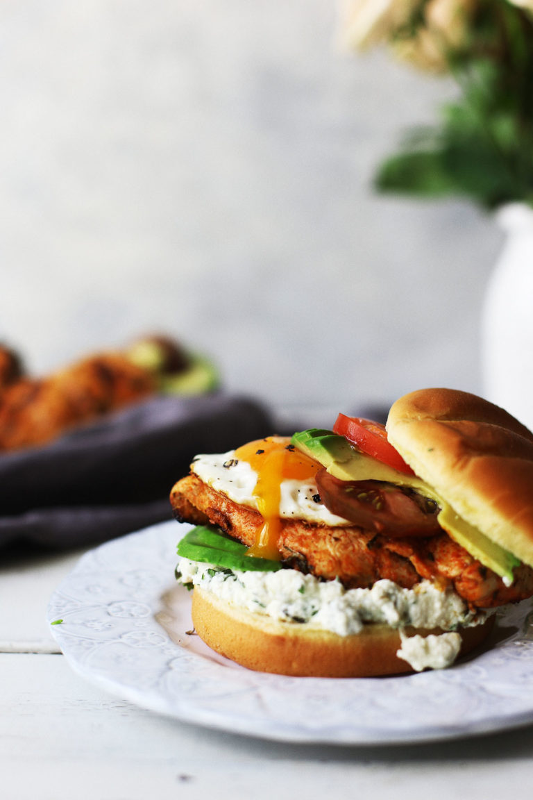 Marinated Barbecue Chicken Sandwiches with Poblano Pepper Ricotta Spread