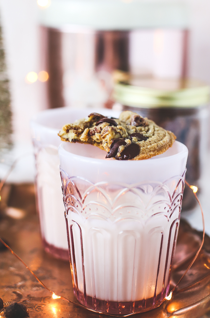 Browned Butter Candied Pecan Dark Chocolate Chip Cookies