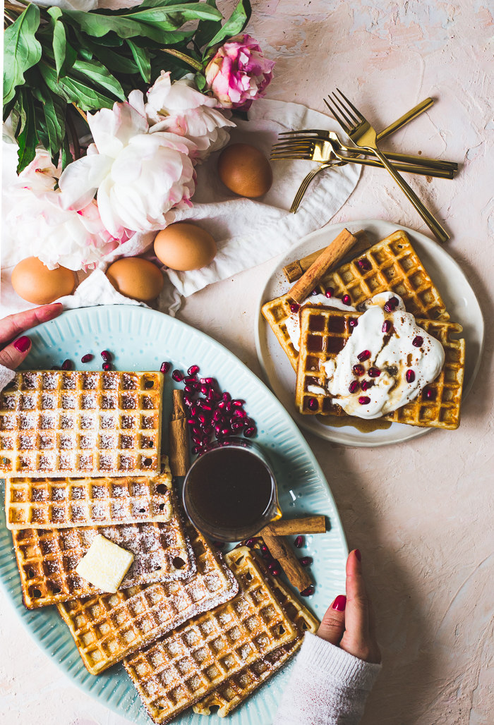 Crispy Buttermilk Waffles with Chai Spice Maple Syrup