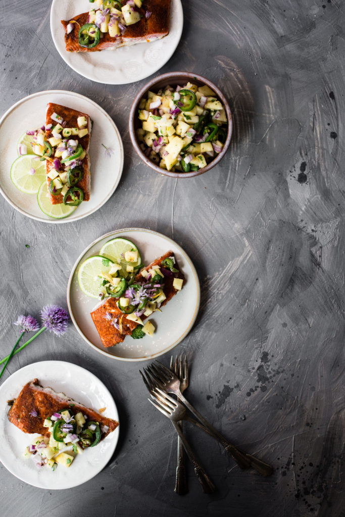 Cajun Copper River Salmon with Roasted Jalapeno Pineapple Salsa