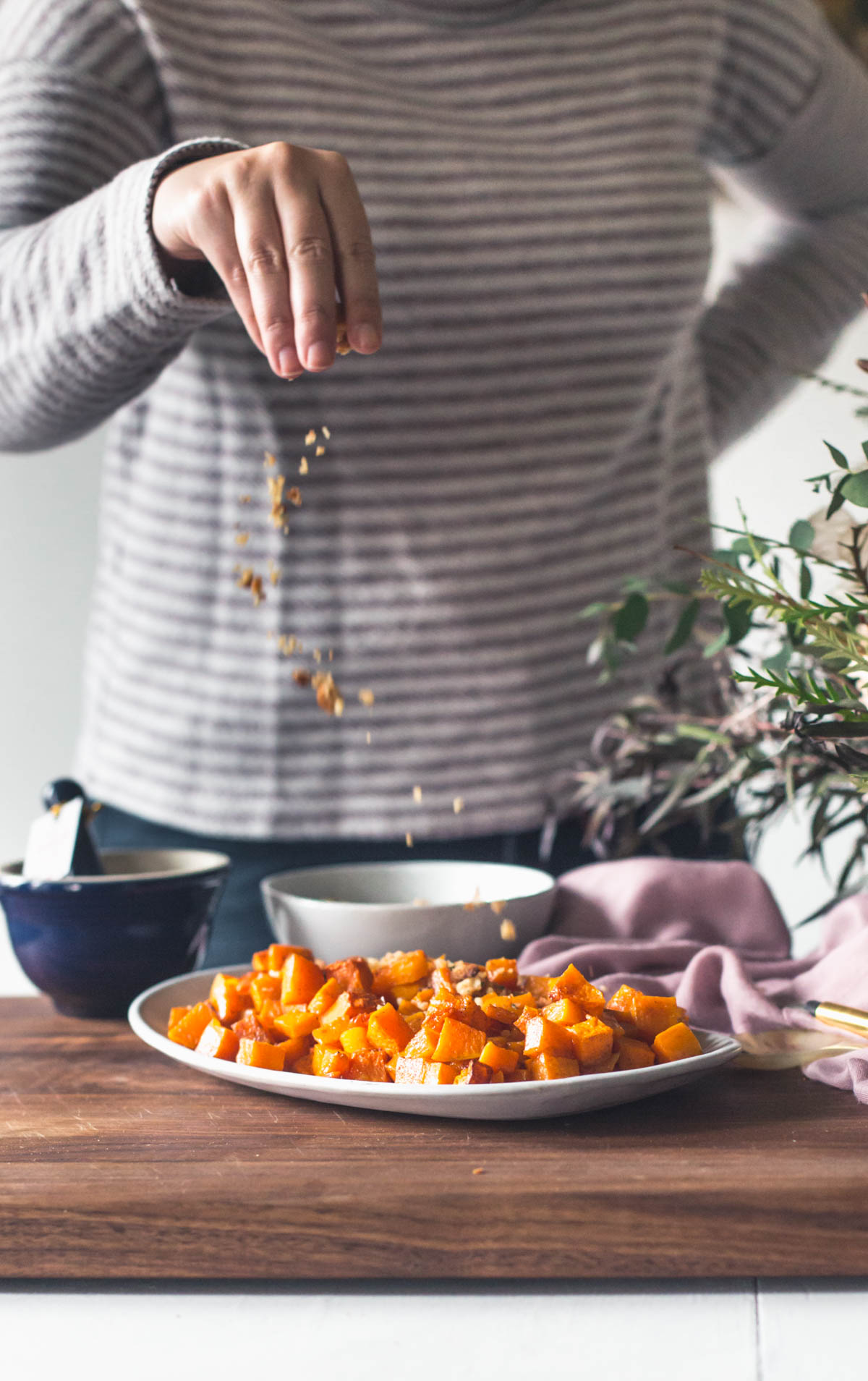 Browned Butter Sage Bread Crumbs on Roasted Butternut Squash