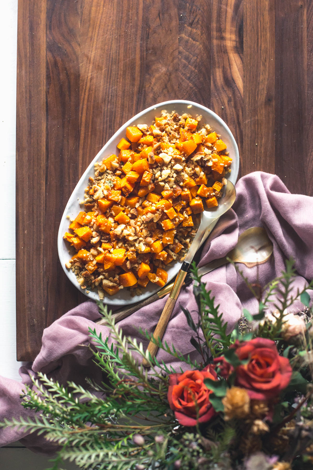 Browned Butter Sage Bread Crumbs on Roasted Butternut Squash