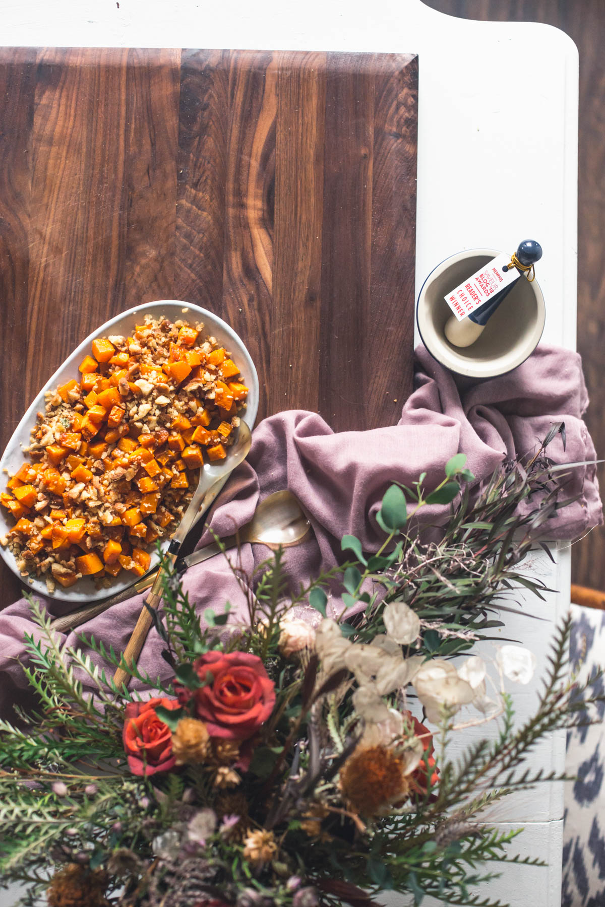 Browned Butter Sage Bread Crumbs on Roasted Butternut Squash