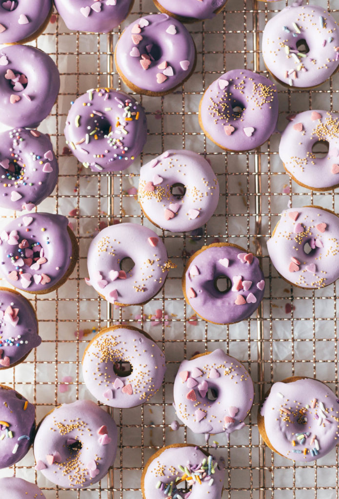 Over head shot of Baked Buttermilk Frosted Mini Donuts.