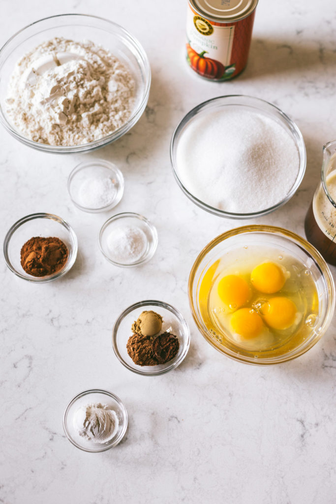 an overhead ingredient shot of all the things needed for the recipe