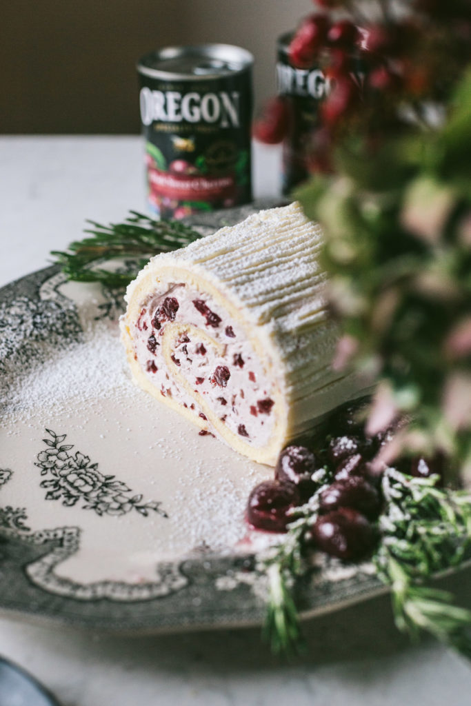 image of yule log with a slice cut open