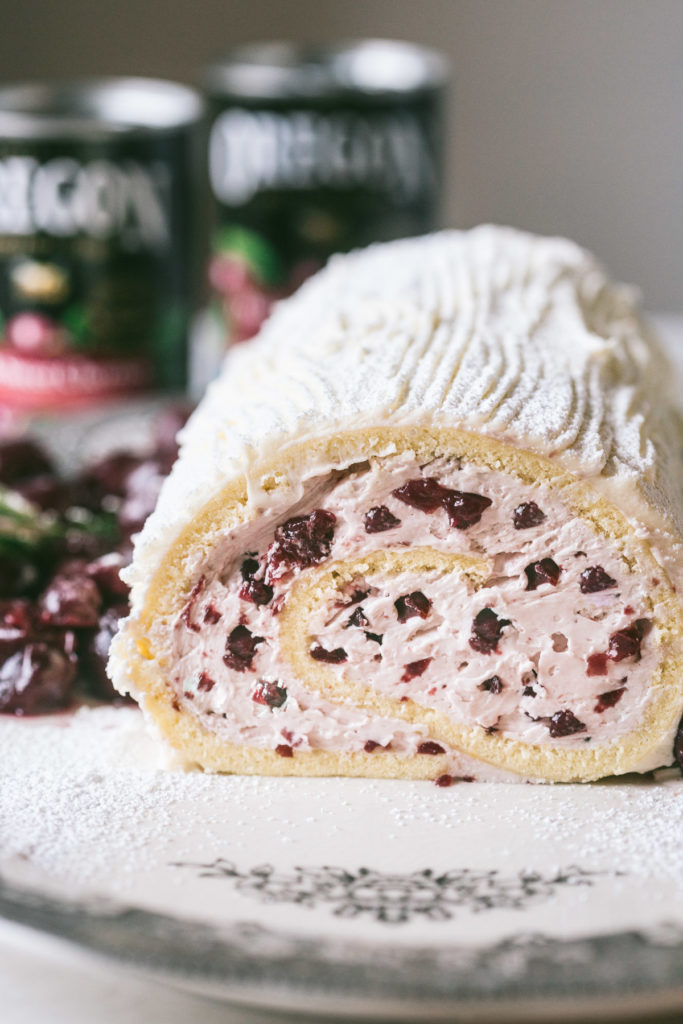 image of yule log with a slice cut open