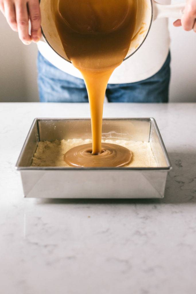 maple filling being poured into crust