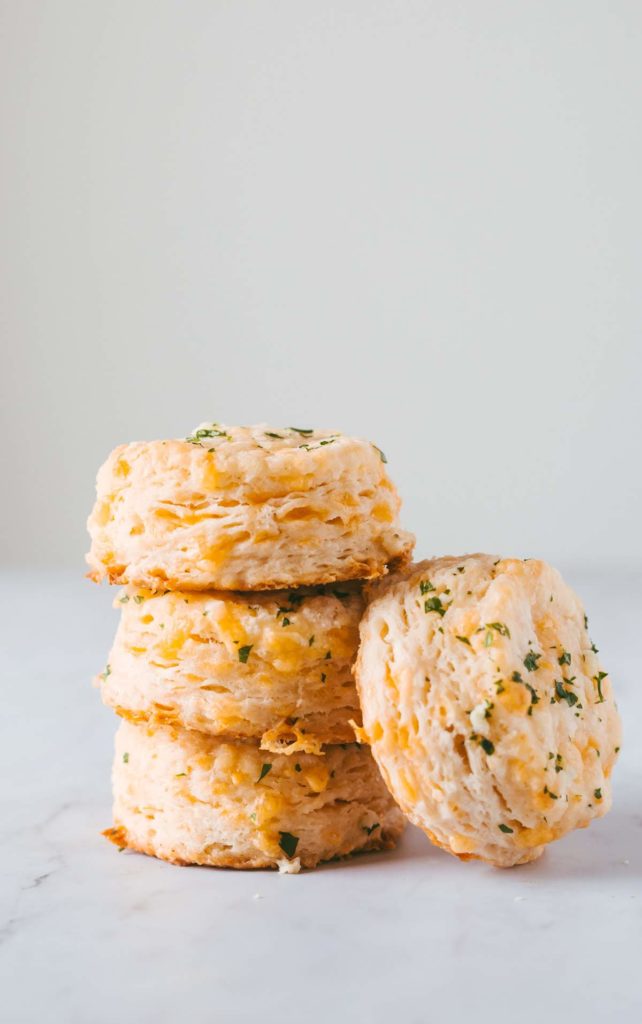 Head on image of a stack of Cheddar Biscuits