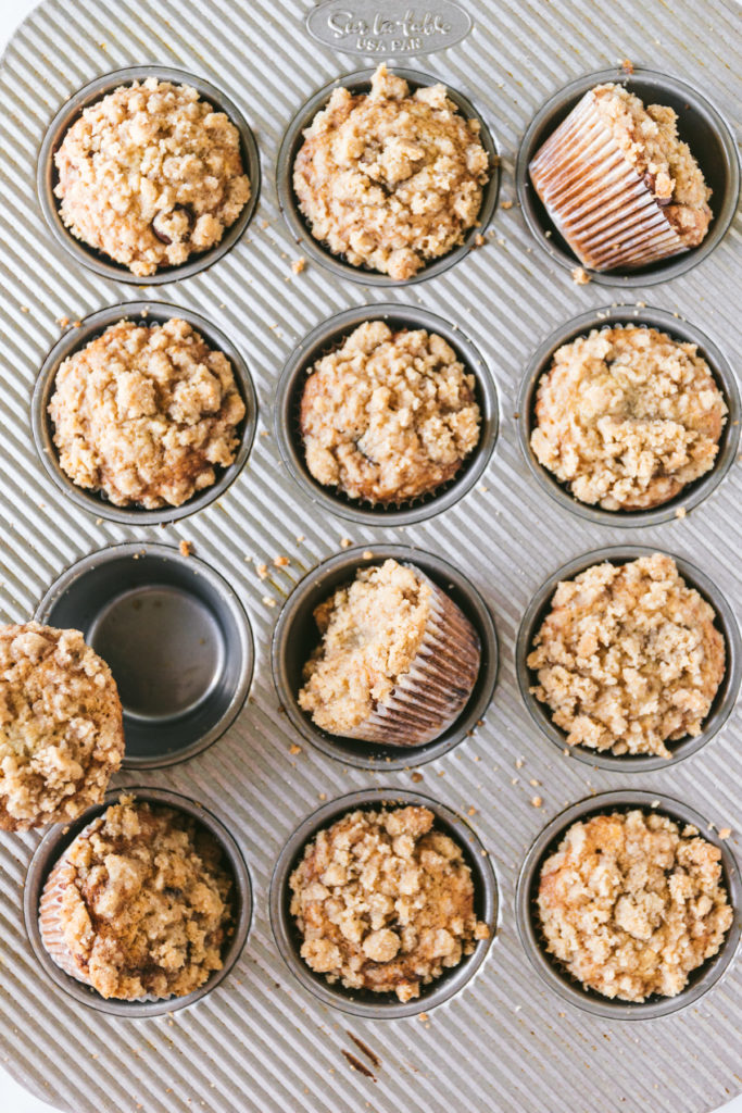 overhead image of finished muffins still in the muffin tin