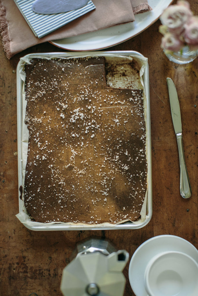 Overhead image of brownies in a pan