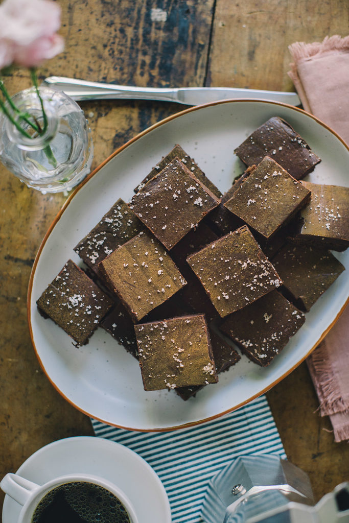 overhead image of brownies on plate