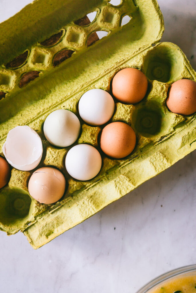 colored eggs in carton