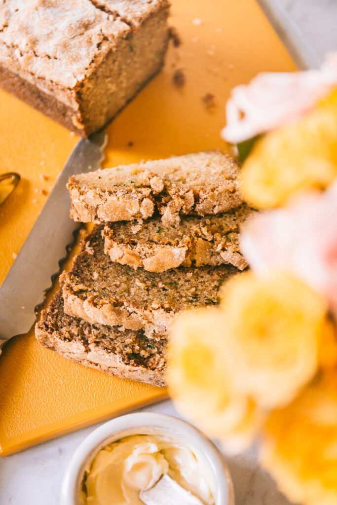 a pile of zucchini bread slices