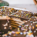 Closeup of the inside of the layered icebox cake