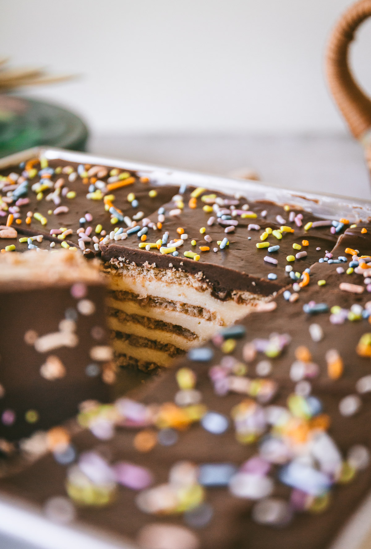 Closeup of the inside of the layered icebox cake