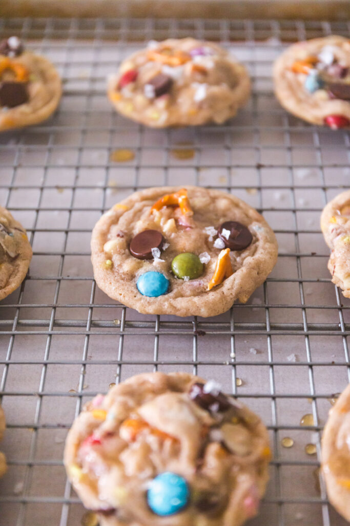 Kitchen Sink Cookies on a cooling rack