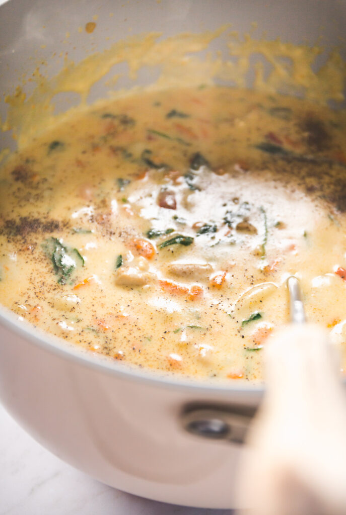 A big pot of Creamy Chicken Gnocchi Soup
