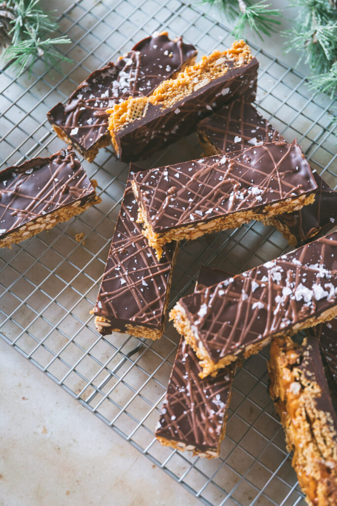 Chex Mix Bars on cooling rack