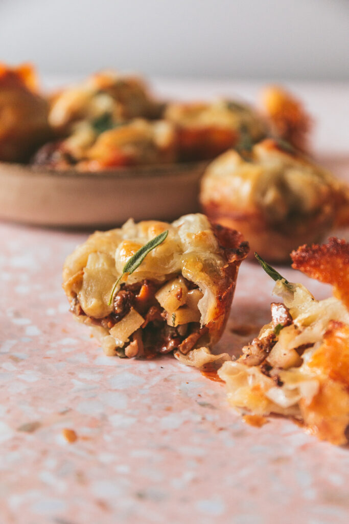 an open Apple Chanterelle Brie Stuffed Pastry