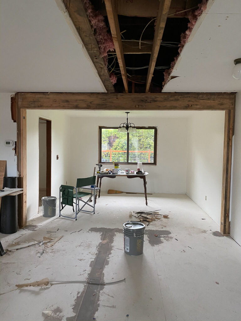 The process of opening up the dining room to the living room